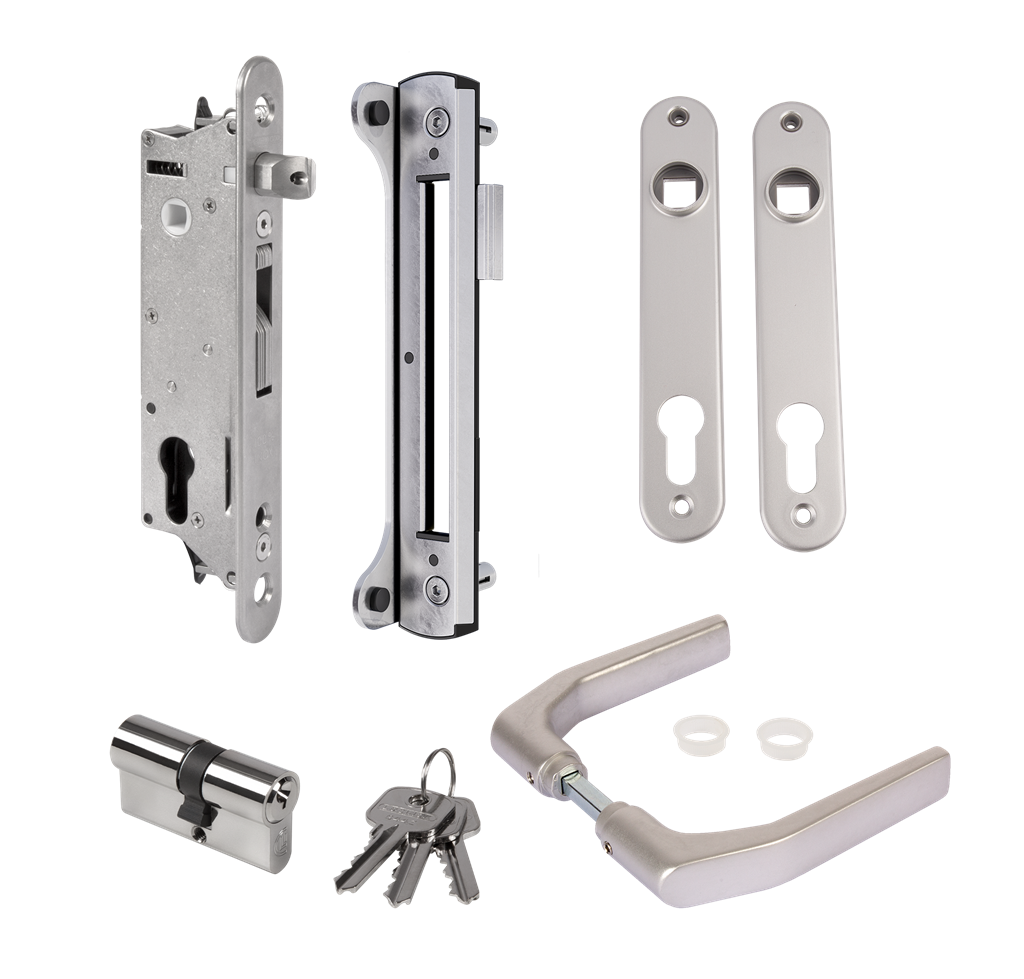 Complete Fiftylock insert set with keep for metal, PVC or aluminum gates