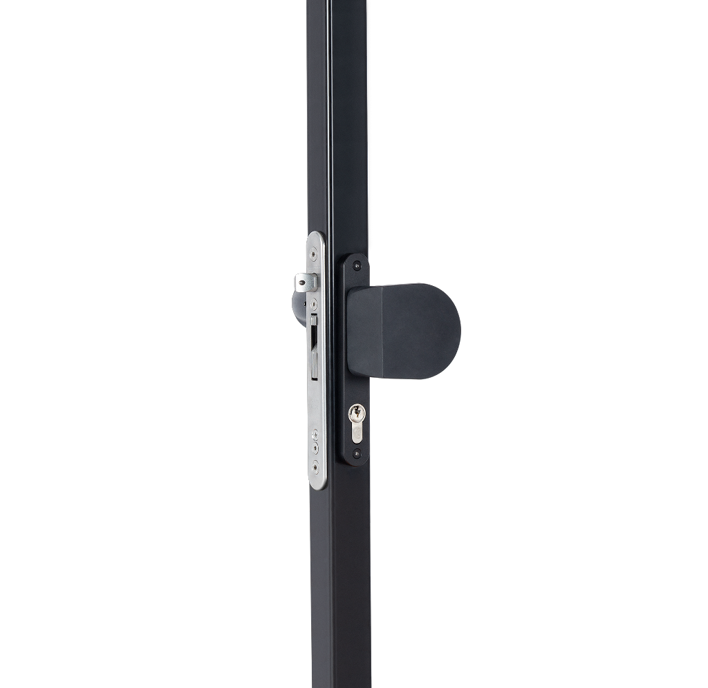 Handle set with rounded corners in anodized aluminum with fixed and rotating action Handle set with rounded corners in anodized aluminum with fixed and rotating action