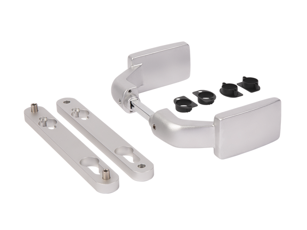 Aluminum anodized handle pair with free exit and blocking option Aluminum anodized handle pair with free exit and blocking option