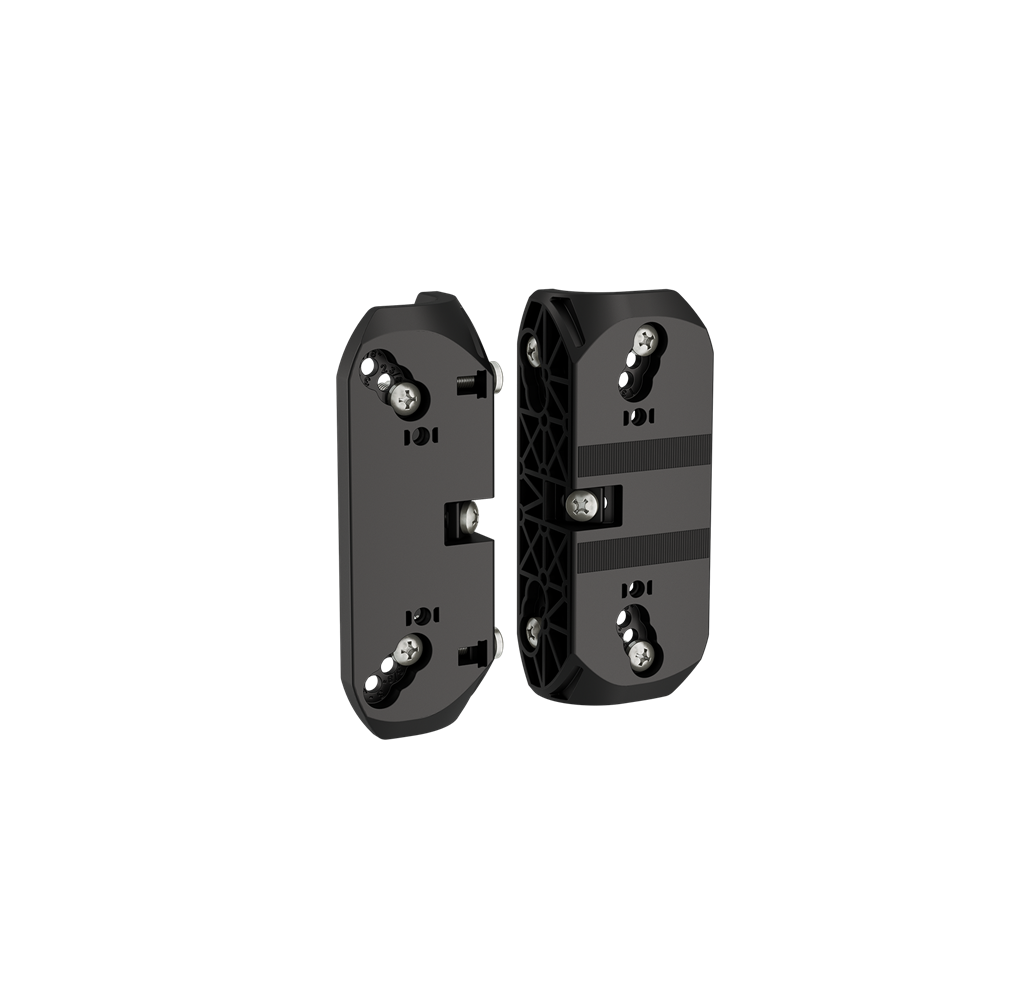 180° Spring hinge mounted with self-drilling screws  180° Spring hinge mounted with self-drilling screws