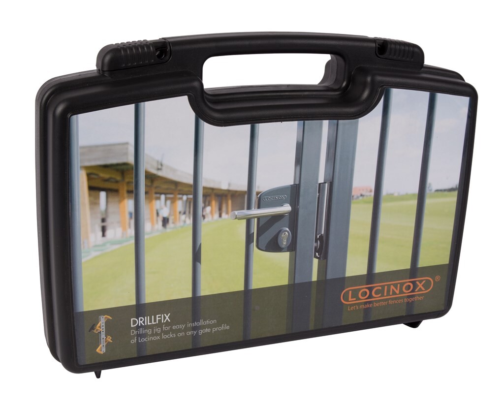 Tool case with drilling jig for surface mounted locks and corresponding keeps Tool case with drilling jig for surface mounted locks and corresponding keeps