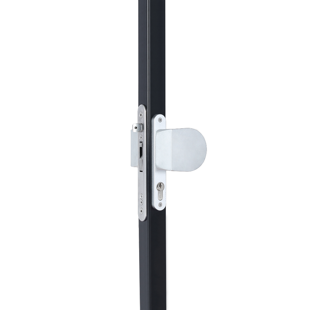 Handle set with rounded corners in anodized aluminum with fixed and rotating action