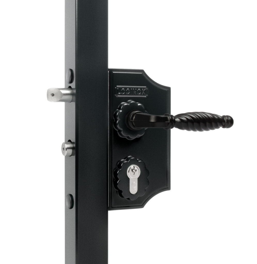 Small surface mounted ornamental gate lock