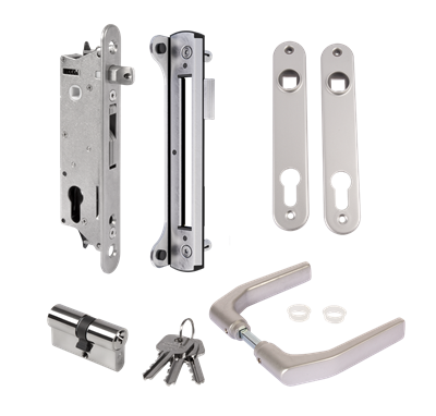 Complete Fiftylock insert set with keep for metal, PVC or aluminum gates Complete Fiftylock insert set with keep for metal, PVC or aluminum gates