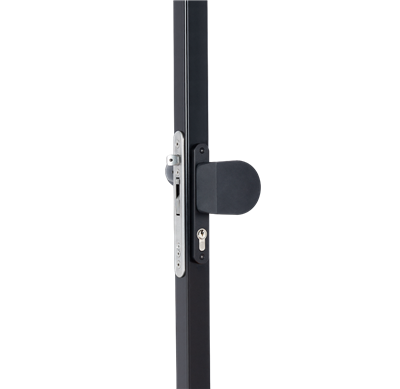 Handle set with rounded corners in anodized aluminum with fixed and rotating action Handle set with rounded corners in anodized aluminum with fixed and rotating action