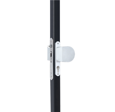 Handle set with rounded corners in anodized aluminum with fixed and rotating action Handle set with rounded corners in anodized aluminum with fixed and rotating action