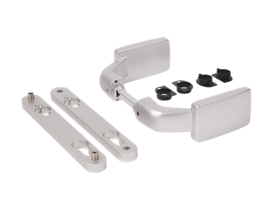 Aluminum anodized handle pair with free exit and blocking option