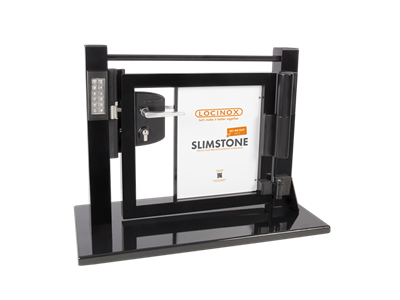 Access control gate display with Modulec strike, SlimStone keypad and Tiger gate closer Access control gate display with Modulec strike, SlimStone keypad and Tiger gate closer
