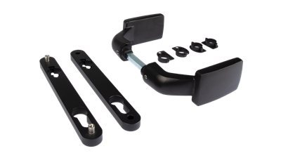 Aluminum anodized handle pair with free exit and blocking option Aluminum anodized handle pair with free exit and blocking option