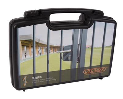 Tool case with drilling jig for surface mounted locks and corresponding keeps Tool case with drilling jig for surface mounted locks and corresponding keeps