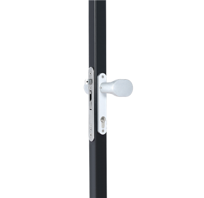 Handle set with rounded corners in anodised aluminum with fixed and/or rotating functionality