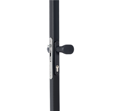 Handle set with rounded corners in anodised aluminum with fixed and/or rotating functionality