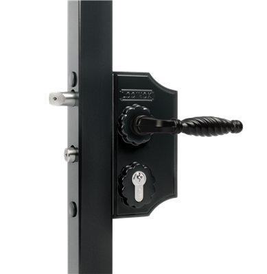 Small surface mounted ornamental gate lock