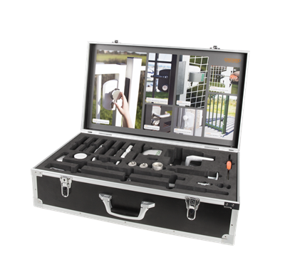 Demo case with a range of Locinox handles and drop bolts