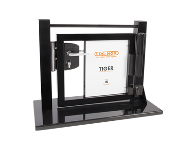 Gate display with Tiger gate closer and industrial lock