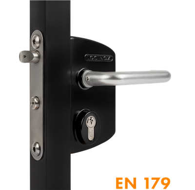 Surface mounted anti-panic gate lock
