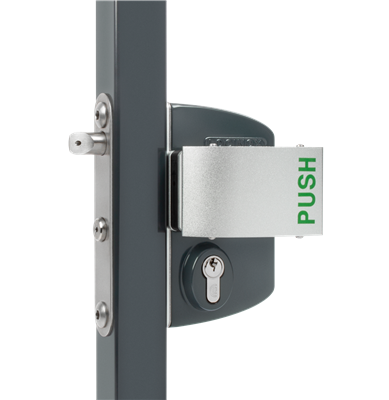 Surface mounted anti-panic gate lock